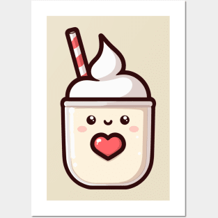 Kawaii Vanilla Ice Cream Holding a Red Heart | Cute Kawaii Food Art for Kawaii Lovers Posters and Art